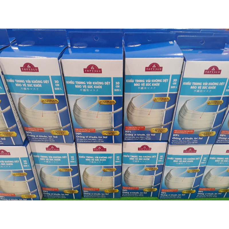 khẩu trang Nhật Topvalu size M/ L hộp 30 cái/ bọc riêng từng cái đồng giá 85k 1 hộp