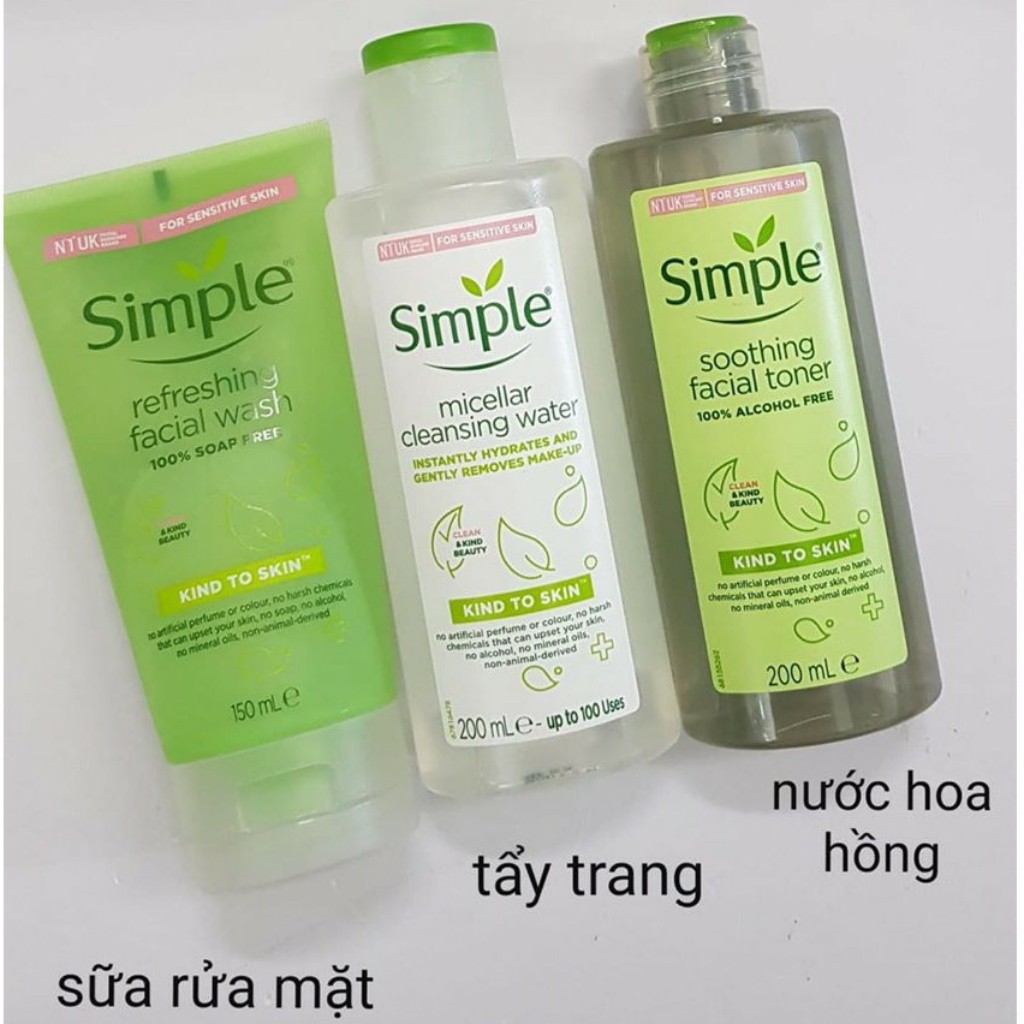 [Auth-Sẵn] SIMPLE - Sữa rửa Mặt SIMPLE, Toner Nước Hoa Hồng SIMPLE, Tẩy Trang Simple