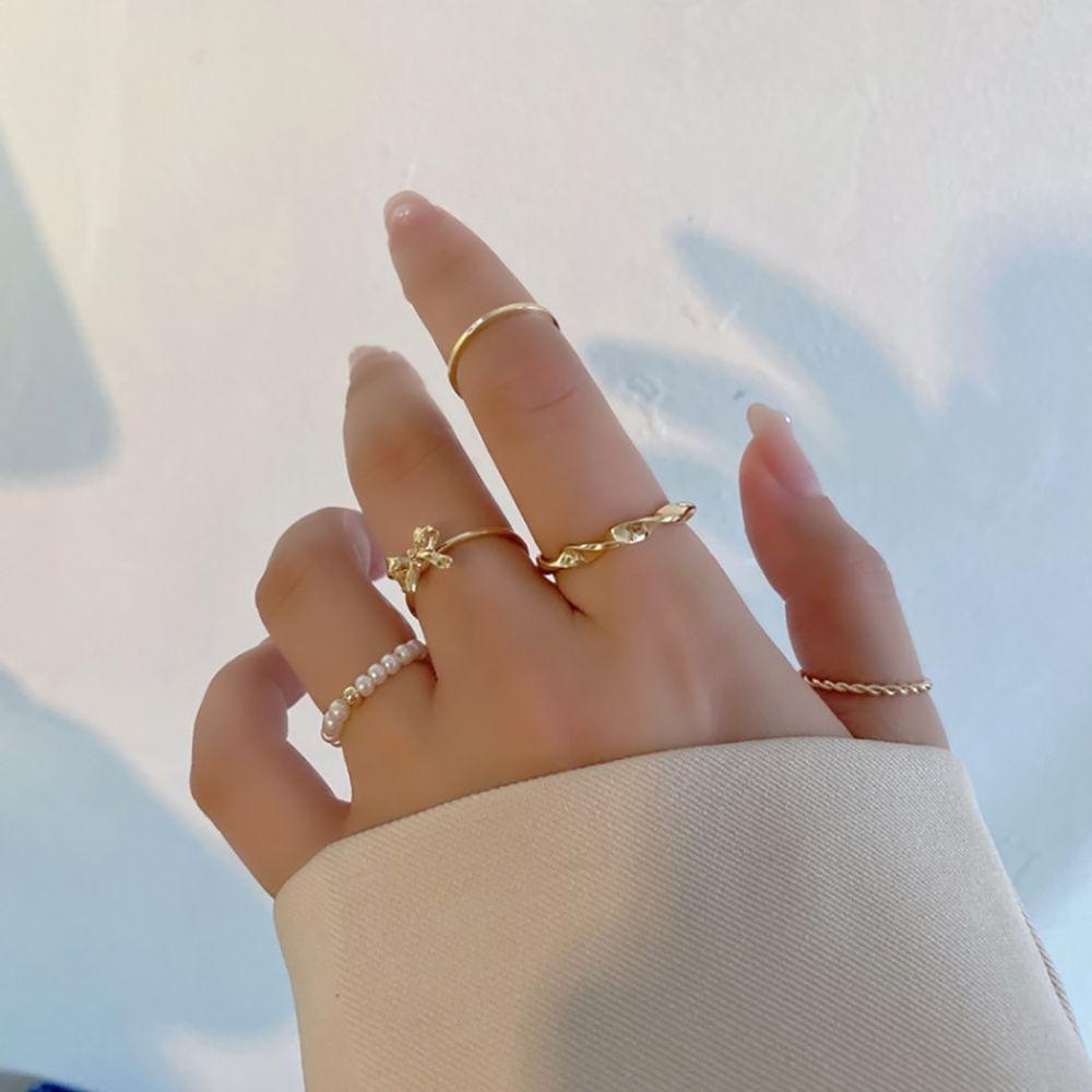 EXPEN Set 4 / 5 Nhẫn Đeo Khớp Ngón Tay Hình Bướm Đơn Giản Phong Cách Hàn Quốc