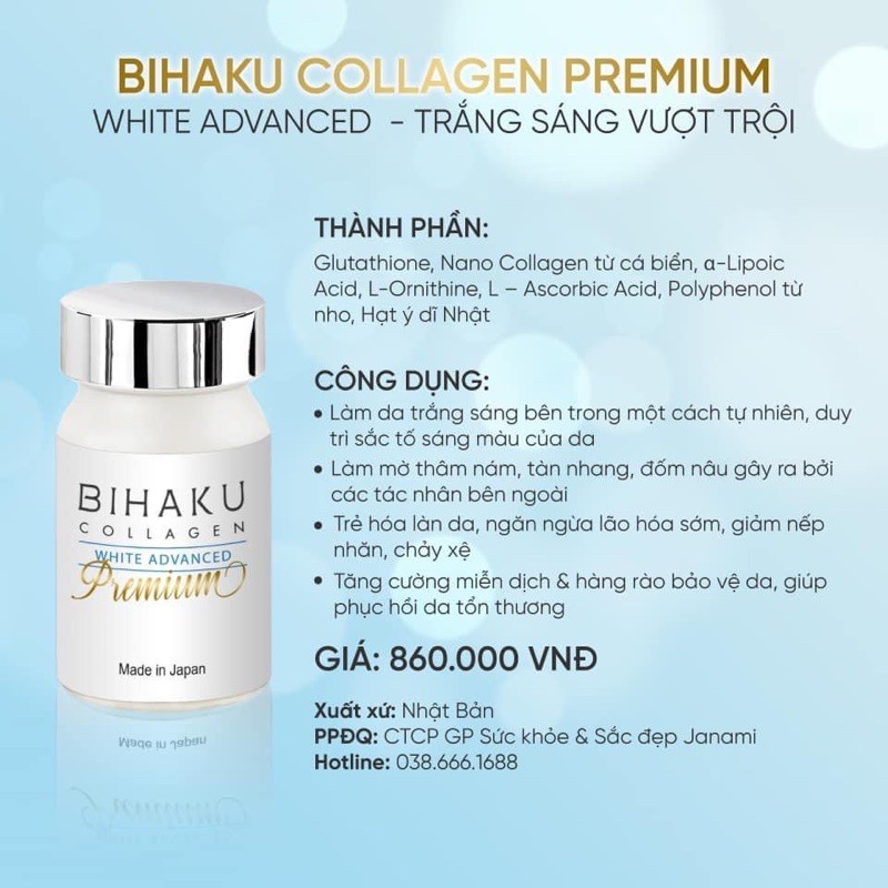 Viên Uống Trắng Da Collagen Bihaku Nhật Bản Chính Hãng 30 viên | Thế Giới Skin Care