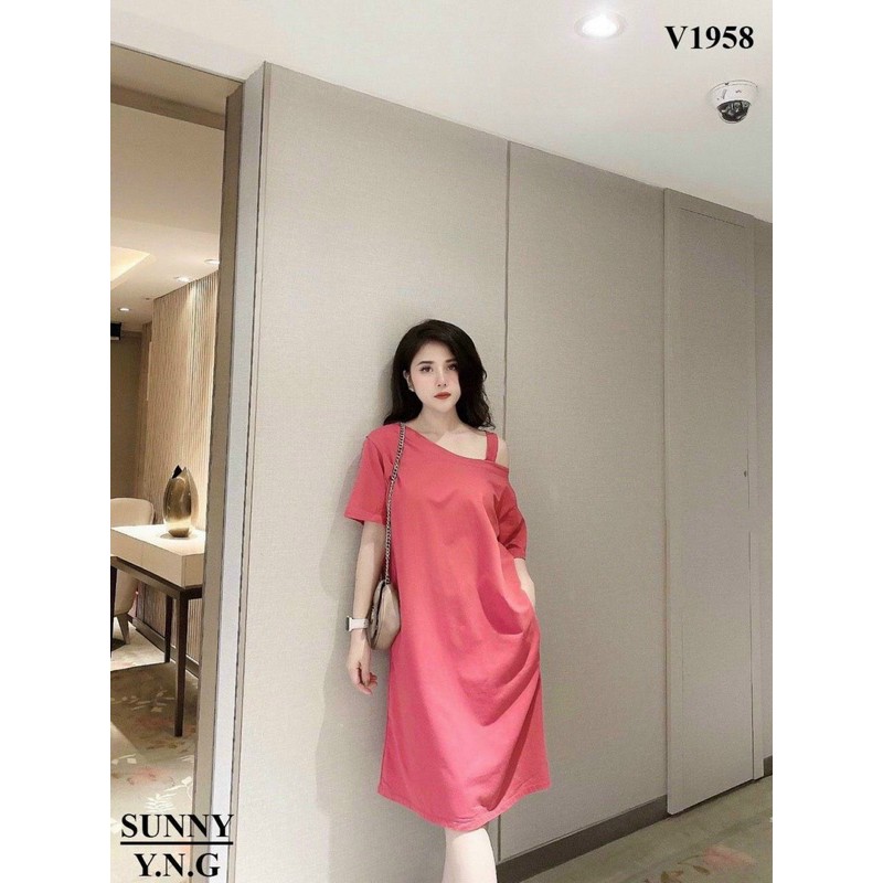 Váy maxi suông lệch vai