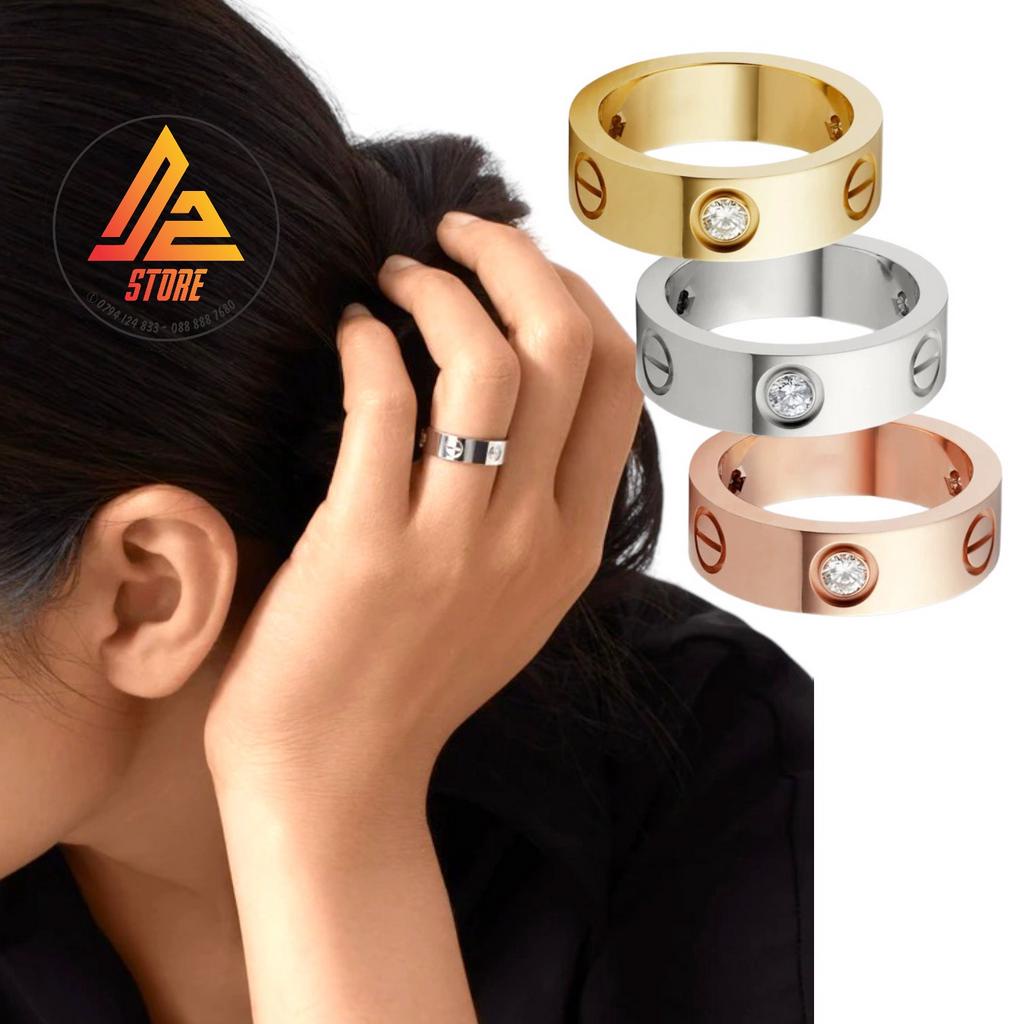 Nhẫn LOVE 3 kim cương khắc tên theo yêu cầu cặp đôi unisex Titanium