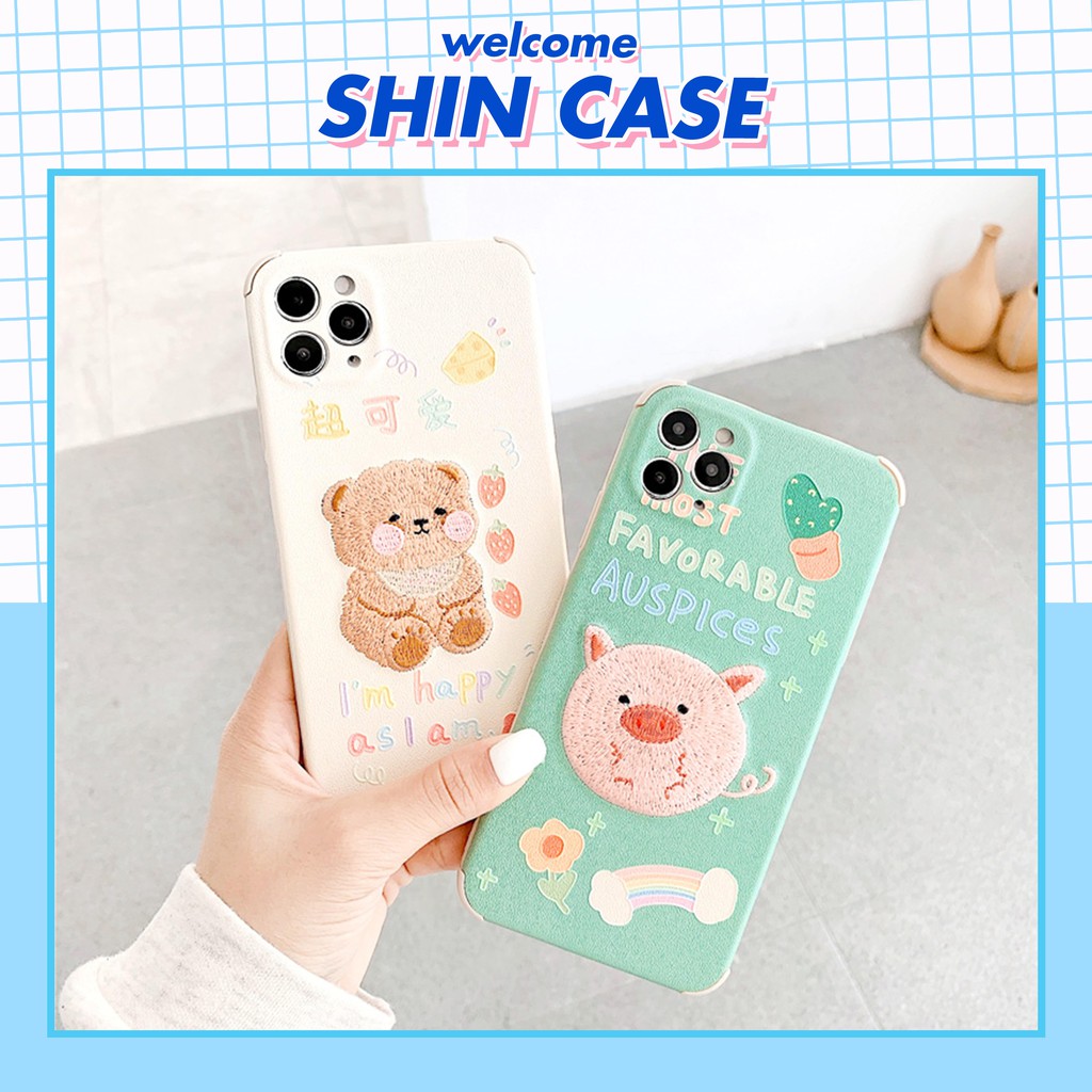 Ốp lưng iphone Bear & Pig thêu viền chống va đập 5/5s/6/6plus/6s/6splus/7/7plus/8/8plus/x/xs/11/12/pro/max/plus/promax | BigBuy360 - bigbuy360.vn