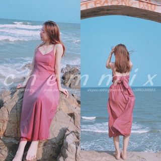 Đầm Maxi Hở Lưng Cổ Tim Voan Lụa ChemMix – Đầm Maxi Dài Đi Biển, Maxi Voan, Maxi Lụa