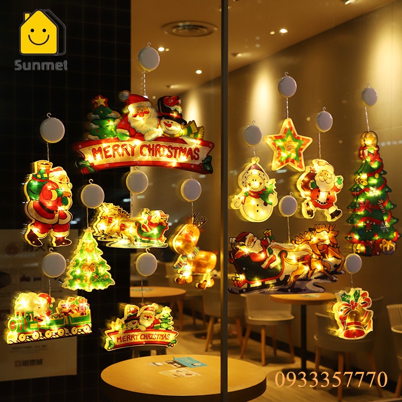 Đèn LED nhiều mẫu NOEL GIÁNG SINH  Sử Dụng PIN Có Nút Hít Mặt Kính trang trí DECOR dịp LỄ TẾT Sunmet