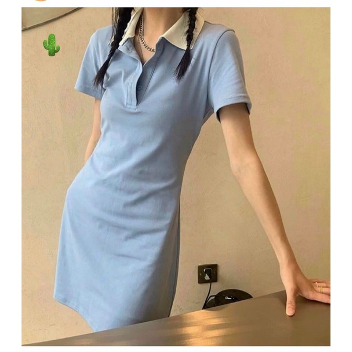 Đầm polo xanh