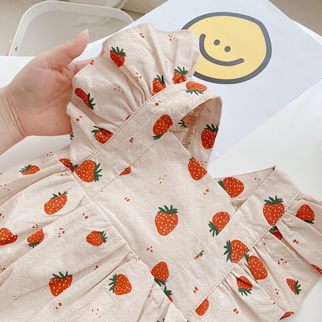 Romper mùa hè tay bay in dâu tây dễ thương cho bé gái
