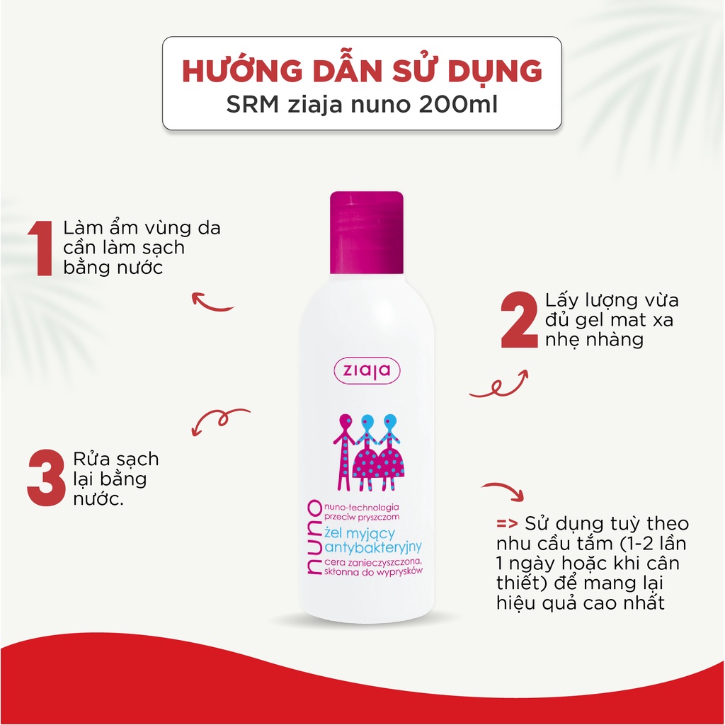 Sữa rửa mặt dạng gel ngừa mụn trắng da Ziaja Nuno cho da dầu và da hỗn hợp, không gây kích ứng 200ml