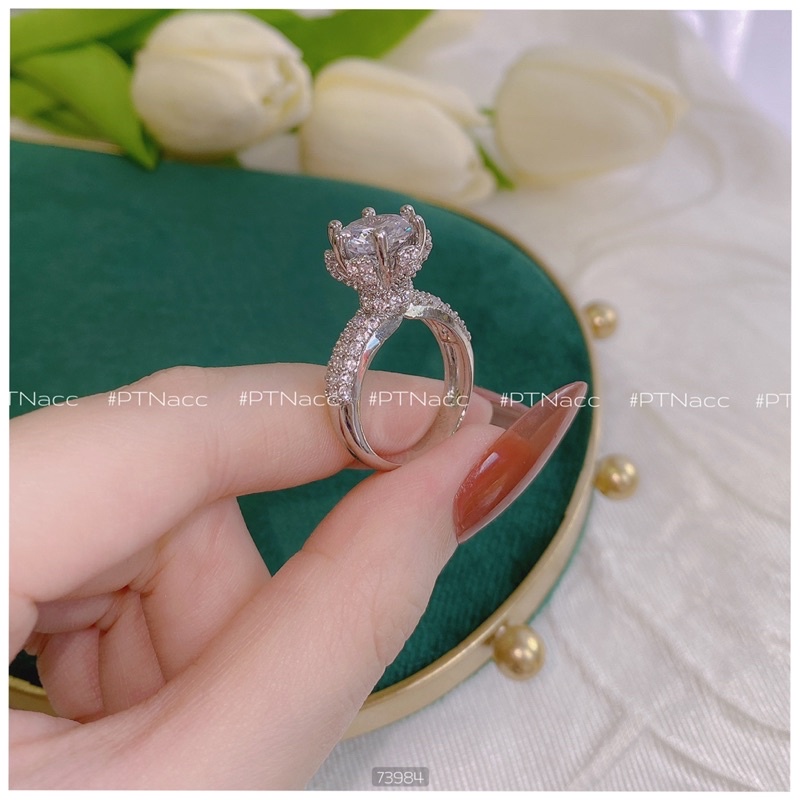 Nhẫn xi bạch kim dáng nhỏ, đế vương miện đính full soàn .PTNACC.