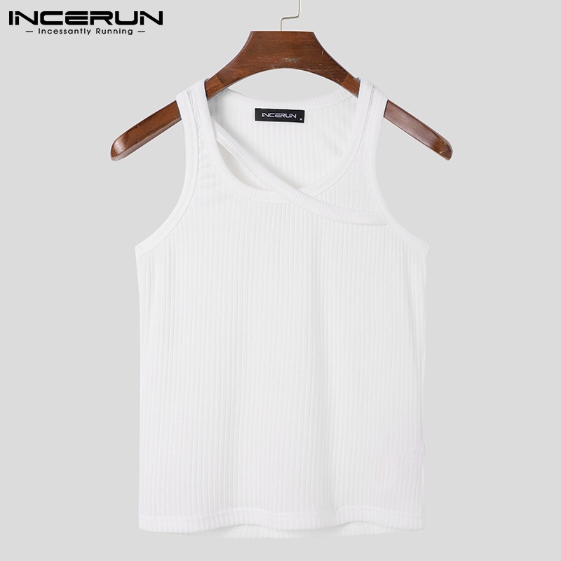 Áo thun ba lỗ INCERUN không tay dáng ôm màu trắng thời trang cho nam