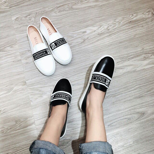 Giày lười nữ đen trắng