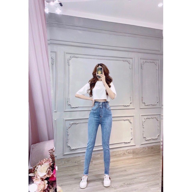 Quần jean nữ lưng cao HAI LƯNG 2 CÚC bảng size 26-30 chất jean giãn tốt 2L-61