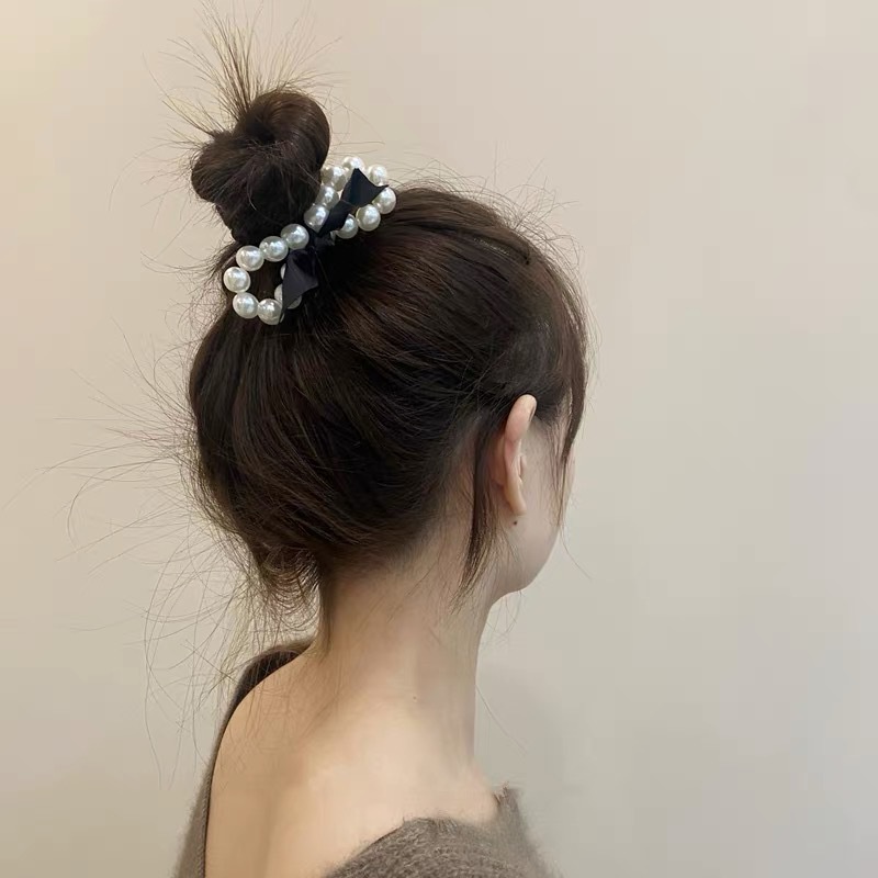 Dây buộc tóc Hàn quốc chun buộc tóc ngọc trai nhân tạo voan nơ sang trọng xinh xắn đáng yêu ngọt ngào