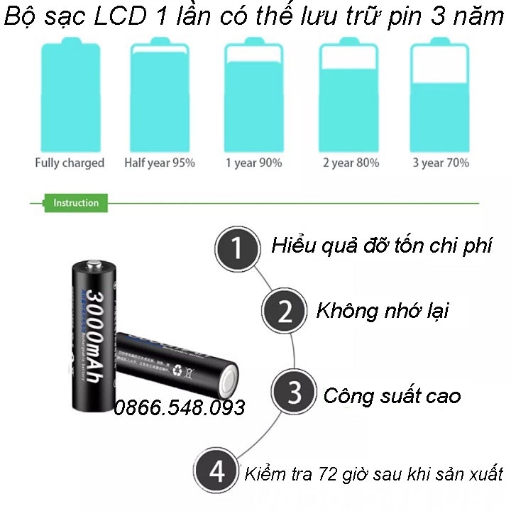 Bộ 4 viên pin tiểu sạc AA3000 mAh PALO dung lượng cao dùng hát MIC, đồ chơi...