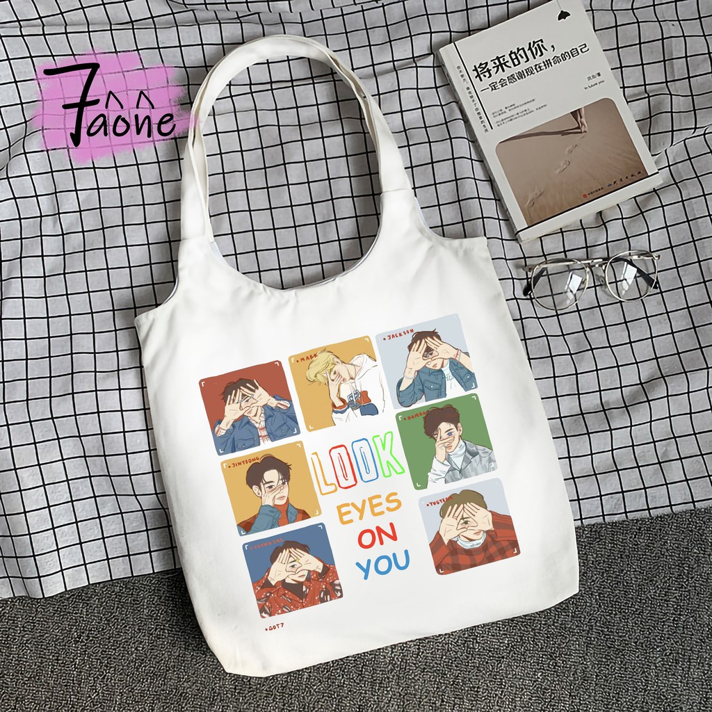 TÚI TOTE QUAI TRÒN HÀN QUỐC SIU CUTE ĐEO VAI CÓ TÚI CON VẢI CANVAS