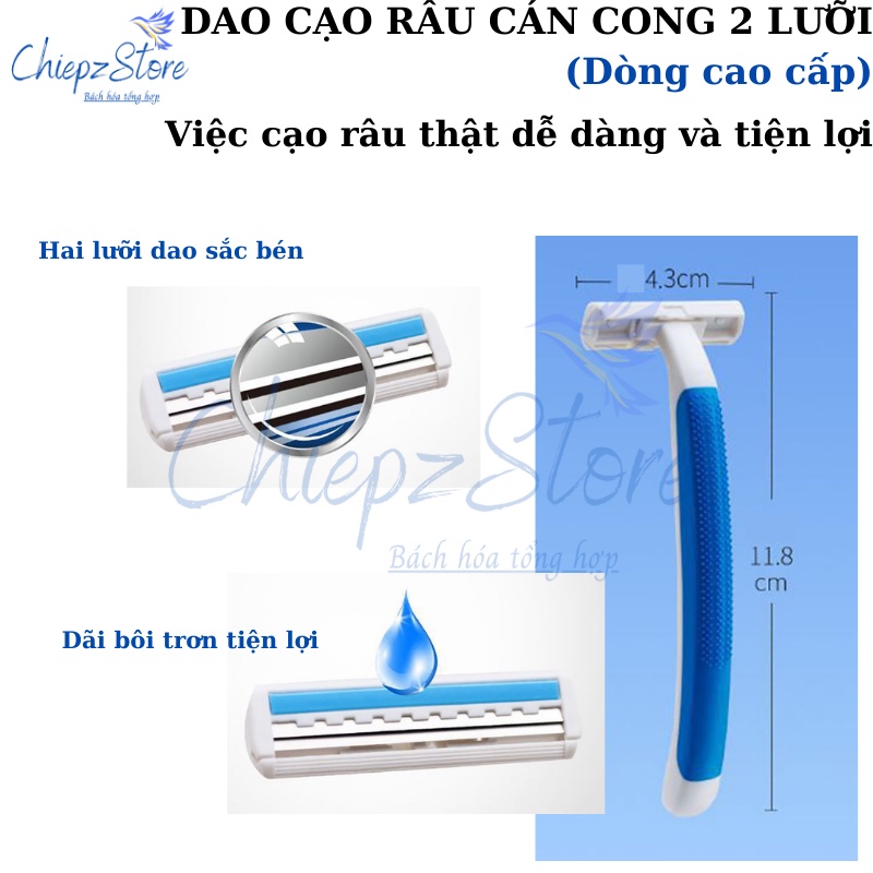 Dao cạo râu cán cong thép không rỉ kết hợp dãi bôi trơn 2 lưỡi