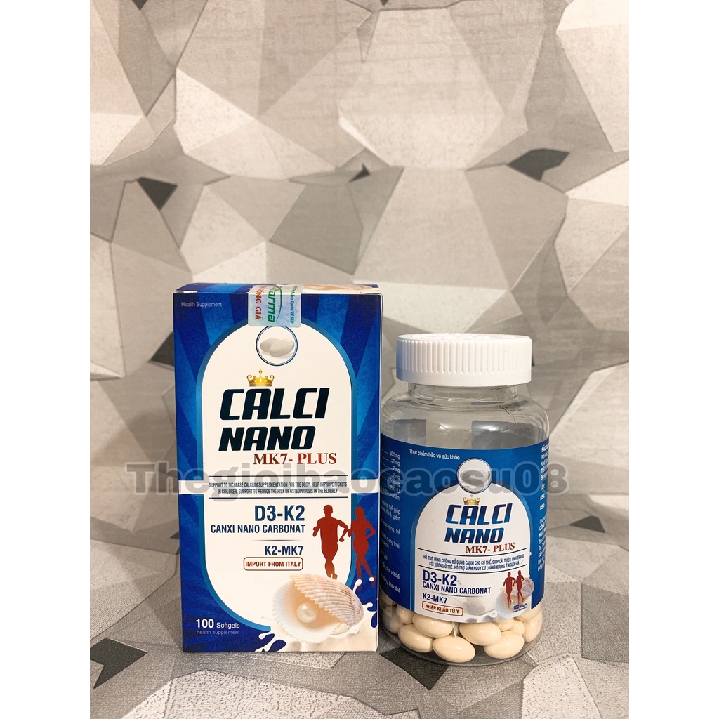 Viên uống CALCI NANO MK7 PLUS - Bổ sung Canxi D3 K2 MK7 giảm nguy cơ loãng xương (Hộp 100 viên )