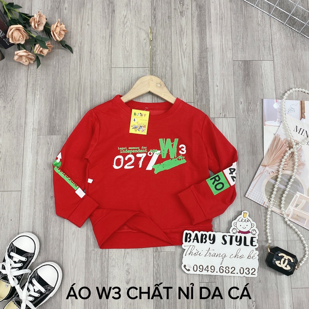 Áo sweater nỉ cổ tròn dài tay &quot;027 W3&quot; 14-45kg cho bé trai 4-15 tuổi. Vải da cá dày dặn. Thoải mái. B42