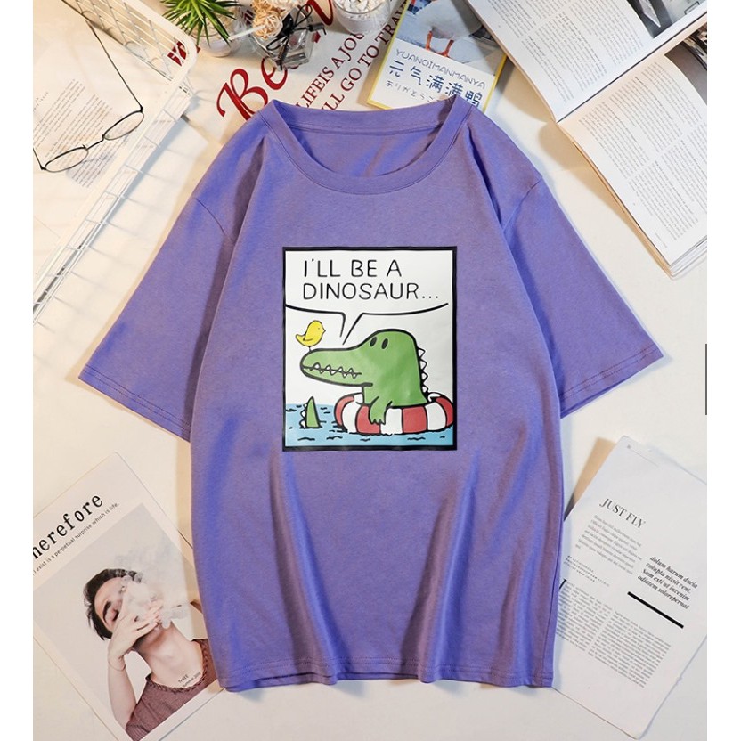 Áo Thun Nam Nữ Tay Lỡ Unisex Phông Trơn Oversize Form Rộng Basic Tee Hình KHỦNG LONG I'LL BE A DINOSAUR