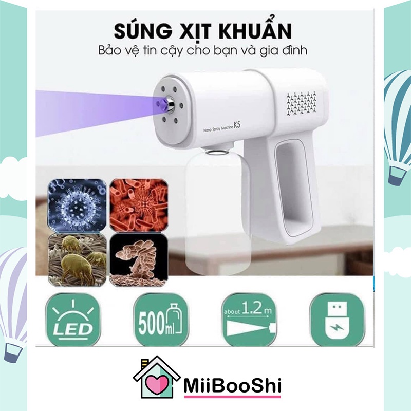 Máy xịt khử khuẩn súng phun cầm tay K5 Pro diệt khuẩn bằng tia UV MiibooShi D3.001