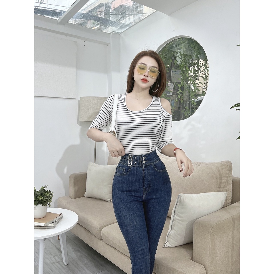 Áo thun tay lỡ nữ CRAZYTEEN khoét vai sang trọng AT0339
