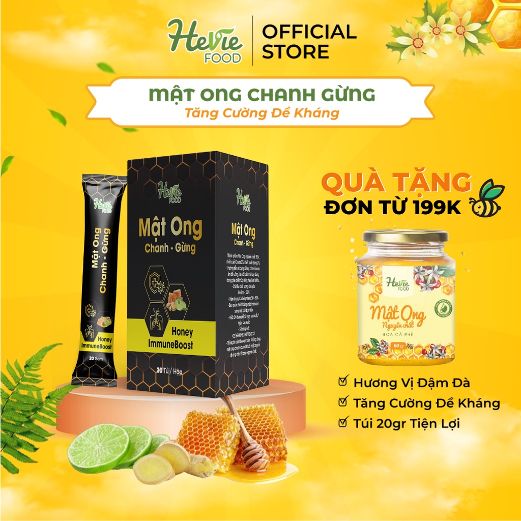 Mật ong chanh gừng, chanh nghệ, cam gừng sả tăng sức đề kháng detox cơ thể 20Gr x 20 túi Heviefood