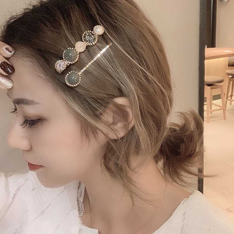 Bộ 2 cái kẹp tóc đính ngọc trai &amp; hạt màu kiểu Hàn Quốc