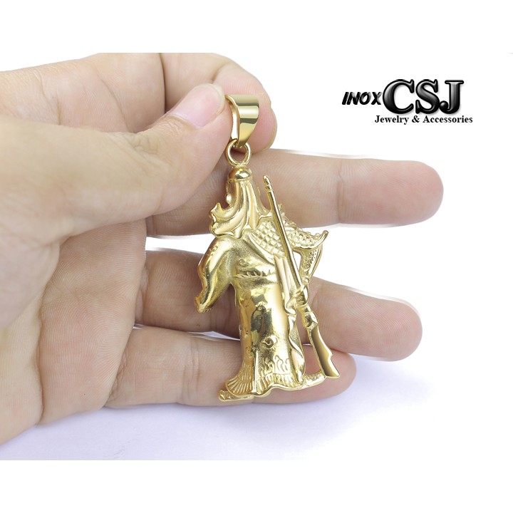 Mặt dây chuyền inox Quan Công màu vàng siêu đẹp, bền màu - Đem lại đẳng cấp phong độ cho người đeo (không dây)