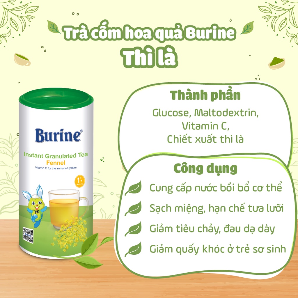 Trà Hoa Quả Hòa Tan BURINE Vị Thì Là Giúp Hạn Chế Tưa Lưỡi, Hỗ Trợ Tiêu Hoá - Dành Cho Bé Từ 1 Tháng Tuổi