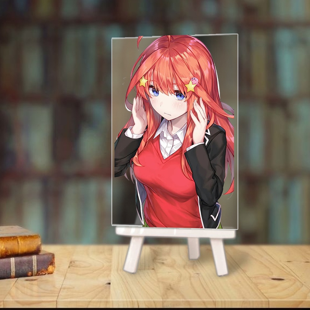 Tranh kính Gotoubun no Hanayome Nhà có 5 nàng dâu anime chibi acrylic mica trong trưng bày trang trí giá gỗ