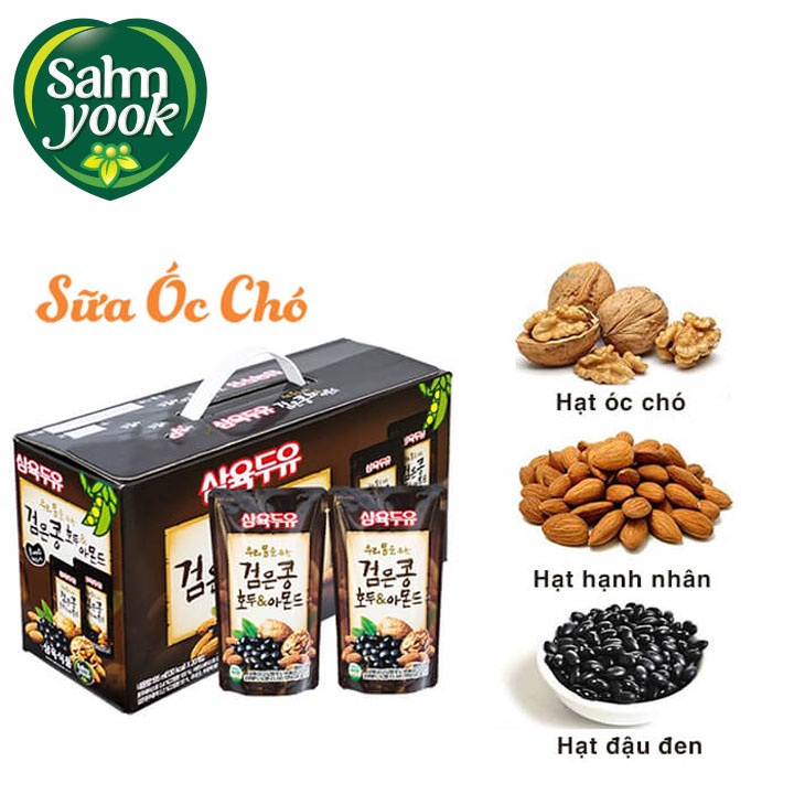 Hộp 20 Túi Sữa Óc Chó Hạnh Nhân Đậu Đen Hàn Quốc Sahmyook 195ml x 20túi