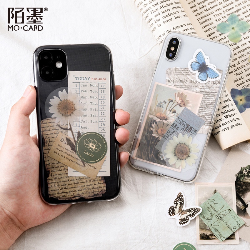 Sticker vintage và giấy nền retro  set 15 tờ trang trí điện thoại sổ tay thẻ làm đồ DIY bullet journal...HD124-K61