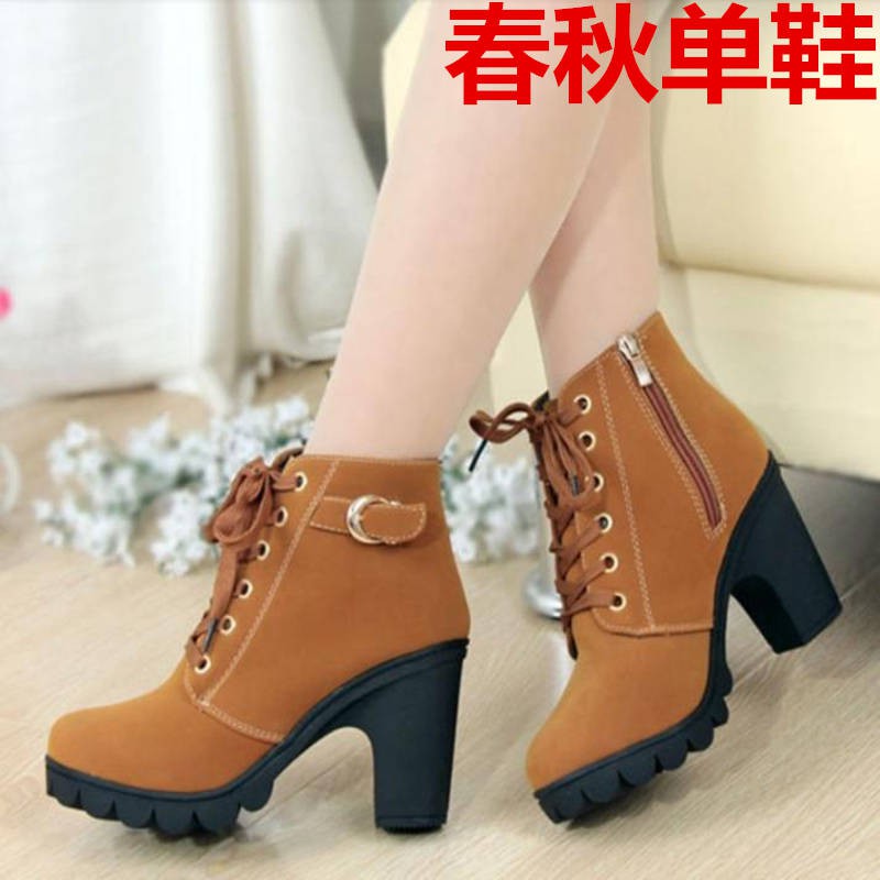 Giày Boot Cao Gót Cổ Ngắn Cột Dây Chất Liệu Cotton Phong Cách Hàn Quốc Hàng Mới Thời Trang Thu Đông Cho Nữ