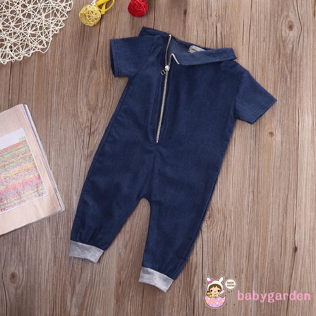 Jumpsuit Bodysuit Romper Liền Mảnh Vải Denim Có Dây Kéo Cho Các Bé Nhỏ Sơ Sinh