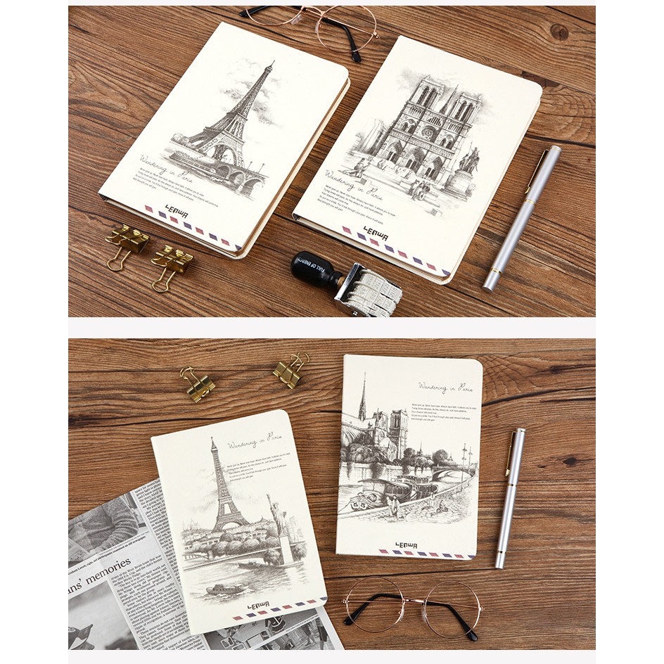 Sổ tay bìa cứng cạnh dát vàng Vintage cổ điển trang nhã. Sổ B6 192 trang tinh tế, độc đáo