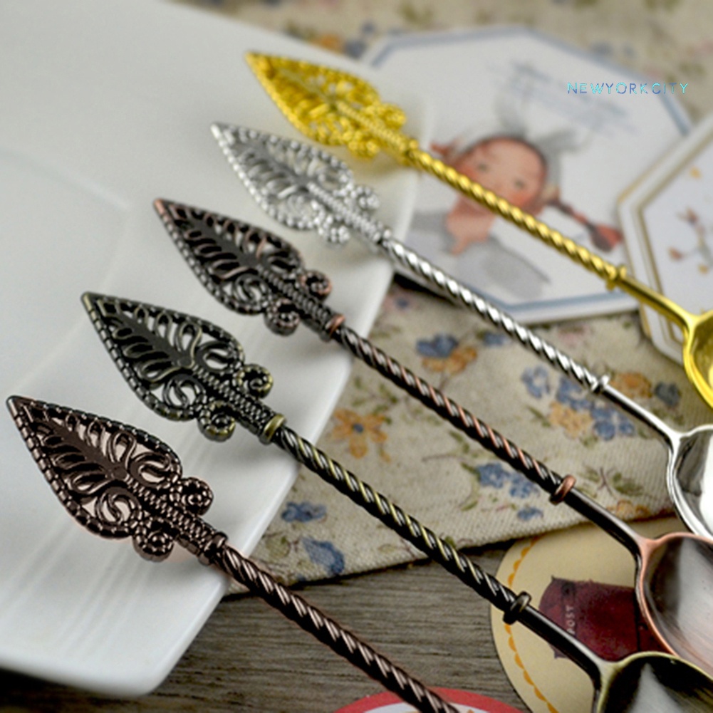 Muỗng Uống Cà Phê Cán Dài Bằng Kim Loại Thiết Kế Theo Phong Cách Vintage