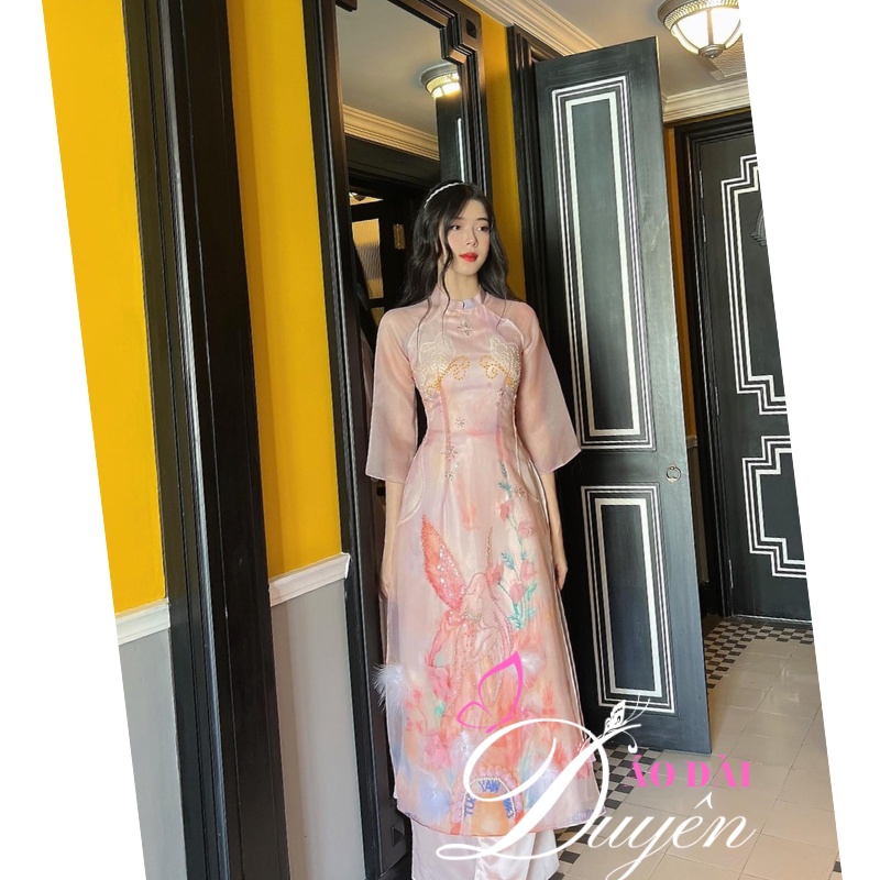 Áo dài cách tân 4 tà đính kết hình THIÊN THẦN siêu đẹp mẫu cover thiết kế