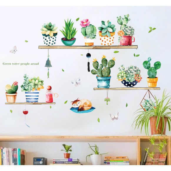 Decal dán tường chậu cây cảnh nhỏ trang trí phòng