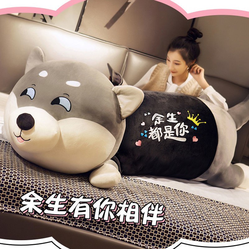 Búp bê husky con chó dễ thương đồ chơi sang trọng cô gái kẹp gối ngủ trên giường vải vụn Erha lớn