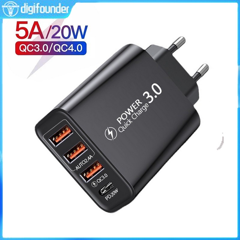 Đầu Sạc Nhanh usb DIGIFOUNDER 20W PD QC3.0 Cho iPhone 12 pro max Samsung Xiaomi I6T3 Bộ sạc dự phòng