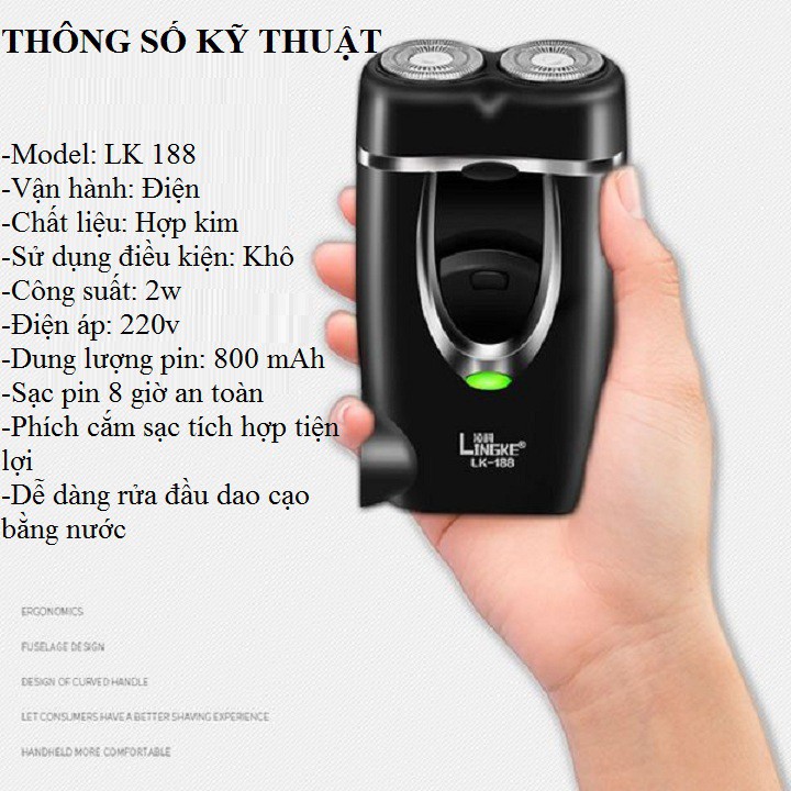 Máy cạo râu mini nhỏ gọn cầm tay sạc điện giá rẻ dành cho nam giới chính hãng Lingke LK 188 - Dao cạo râu điện