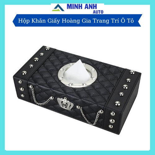 Hộp Đựng Khăn Giấy Trên Ô Tô Vương Miện Hoàng Gia Đính Đá Cao Cấp