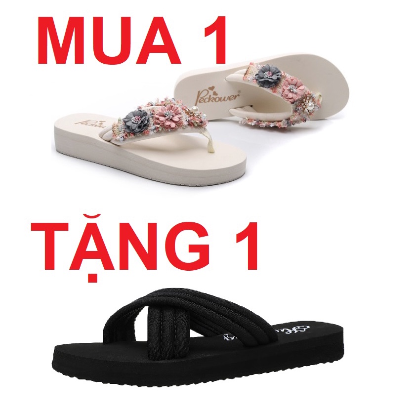 (SẴN HÀNG) Dép tông xỏ ngón đế cao quai đính hoa đế xuồng 6p,3p