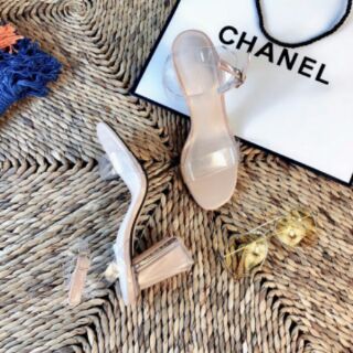 Sandal quai trong 7cm đen+kem (kèm video)