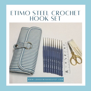 Bộ kim móc Tulip xanh - ETIMO Steel Crochet Hook with Cushion Grip Set Pemium Gold