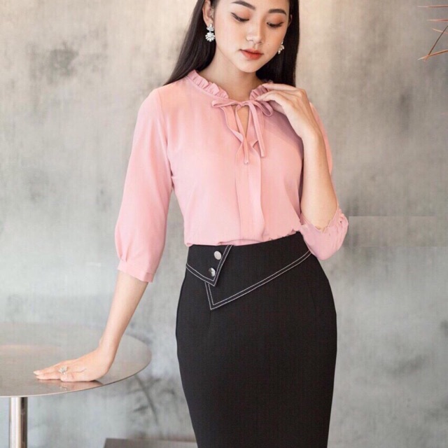 [FREESHIP- Ảnh thật-CLip thật] Chân váy bút chì cúc vạt cách điệu
