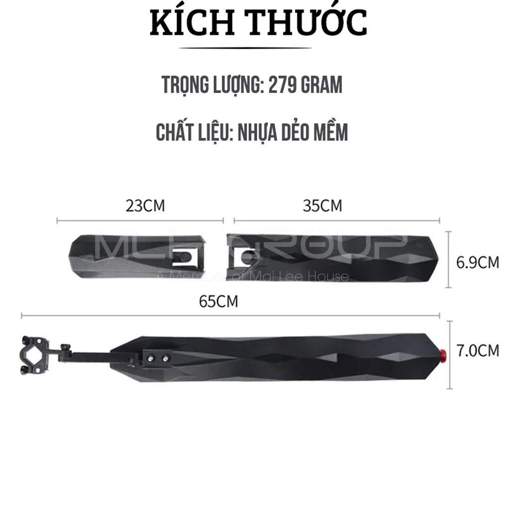 Bộ Vè Chắn Bùn Leo Núi Thể Thao Cho Xe Đạp Địa Hình,MTB Siêu Dẻo Mềm Chống Gãy 2 in 1 Tích Hợp Đèn Led Đuôi Cảnh Báo MLH