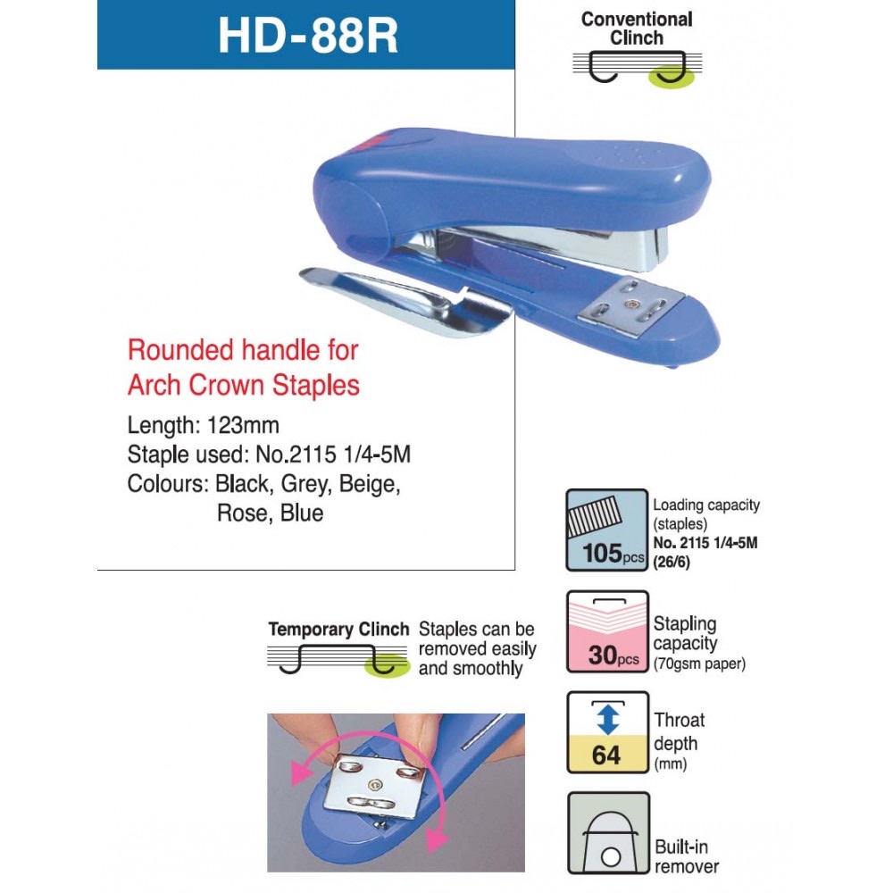 Dập ghim - Bấm kim cong Max HD-88R Stapler, máy bấm kim dùng kim 2115 1/4-5M