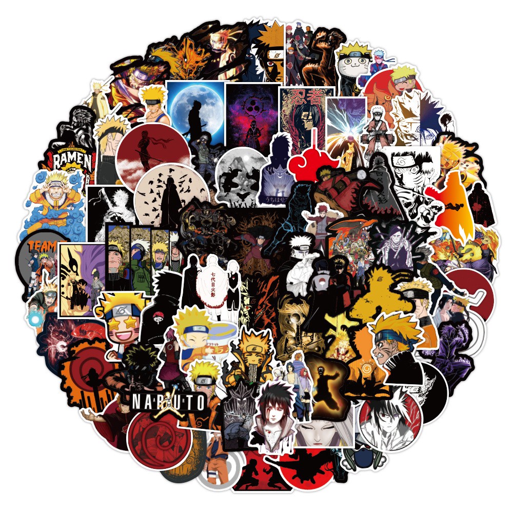 Set 100 / 50 / 25 / 10 sticker hoạt hình naruto uzumaki sasuke sakura kakashi chống nước trang trí đa năng