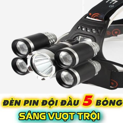 Đèn Pin, Đèn Đội Đầu 5 Bóng Led Siêu Sáng, Tặng Kèm 2 Pin Kèm Bộ Sạc Siêu Tiện Dụng, Chống Nước IP68